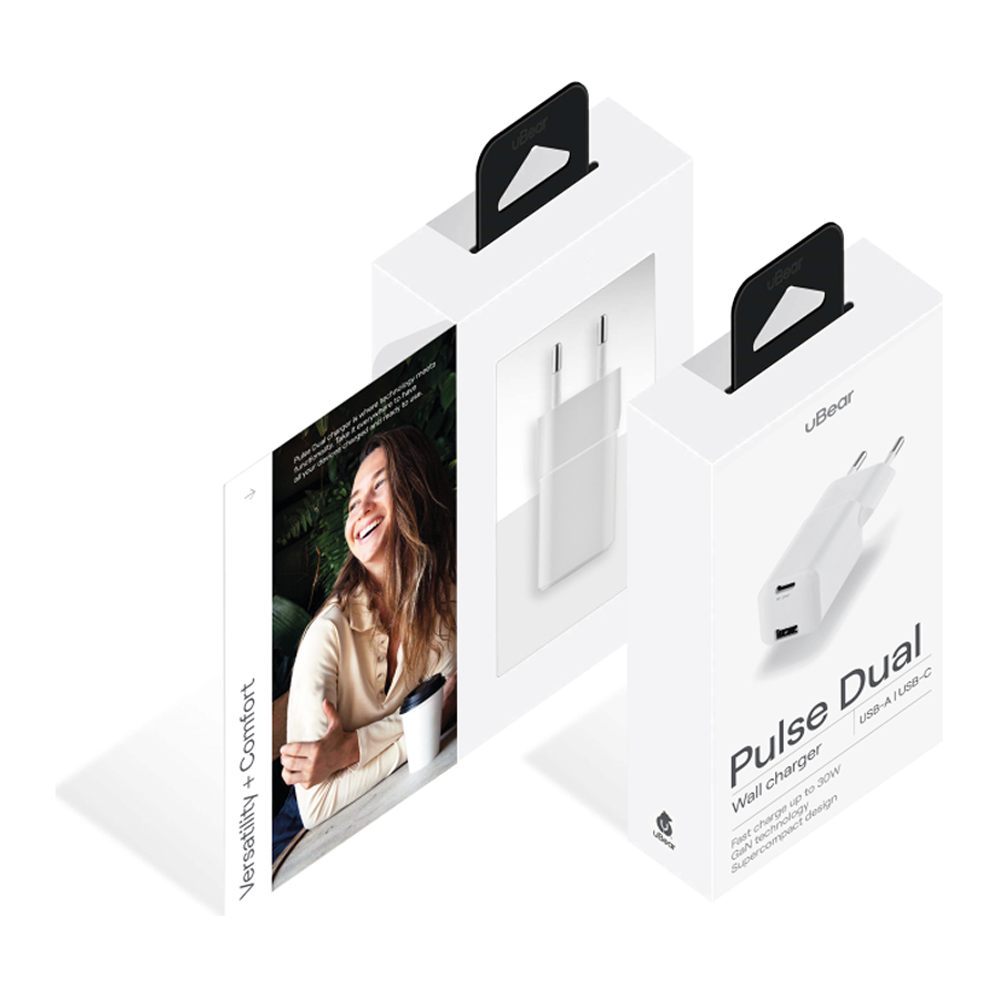 Wall charger Pulse Dual 30W (USB-A, USB-C) Сетевое зарядное устройство, Белый